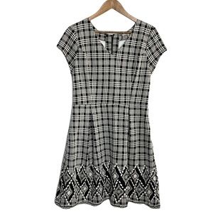 41 Hawthorn Printed Plaid Black and White Cap Sleeve Dress SZ Large